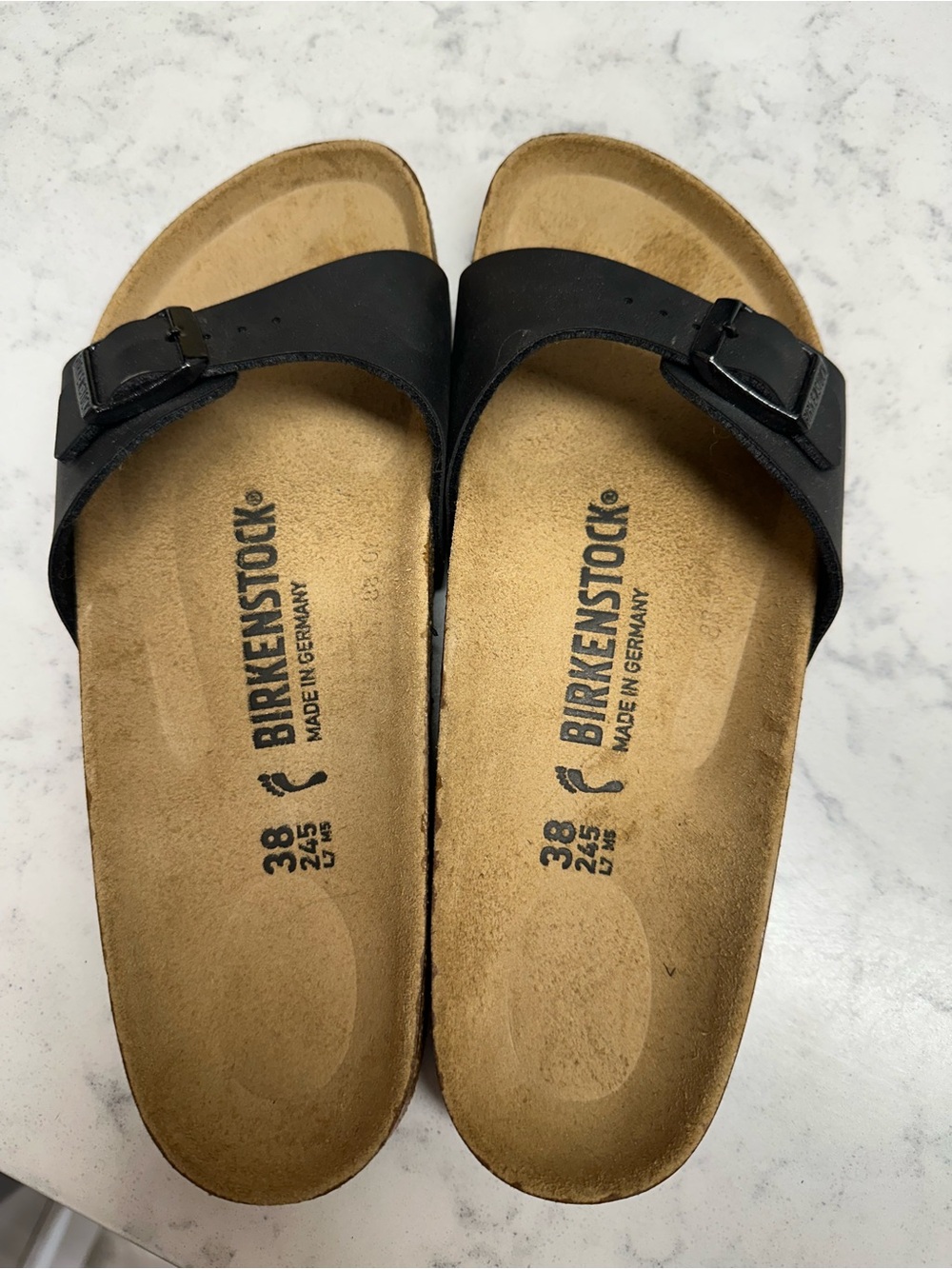 Birkenstock  Madrid Black Single Strap Cork Footbed Sandals